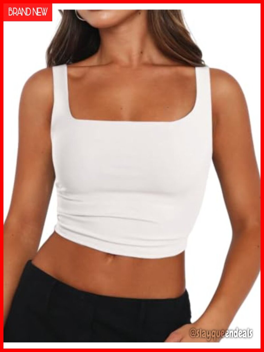Zeagoo Double Layer Crop Tank Top Square Neck Sleeveless Slim Fit Women's